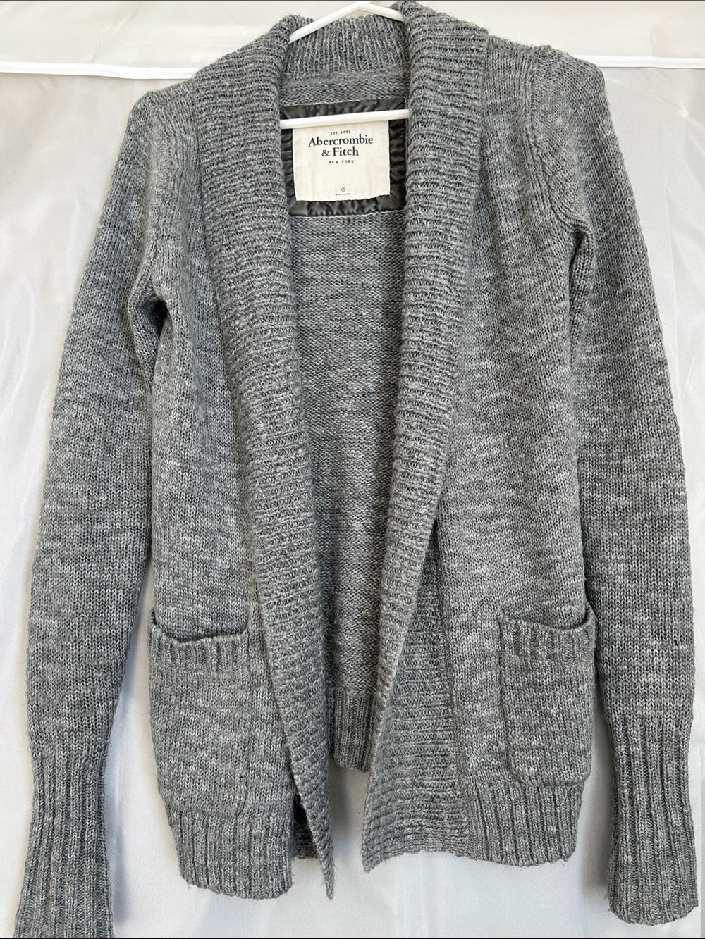 Abercrombie & Fitch Gray Shawl-Collar Open Cardigan